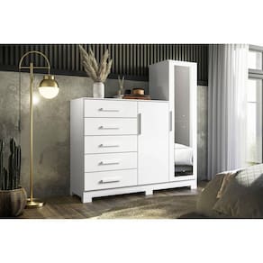 Cômoda com Espelho 5 Gavetas 2 Portas New Master Branco