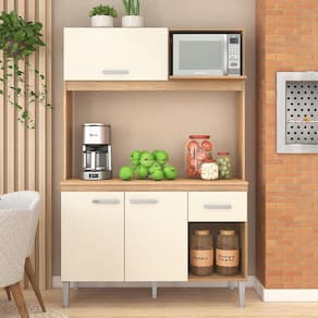 Cozinha Compacta 123cm com Nicho para Micro-ondas Sarah Carvalho/Champagne