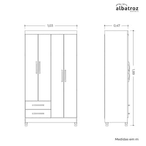 Guarda-roupa Solteiro 4 Portas 2 Gavetas Âmbar Cinamomo