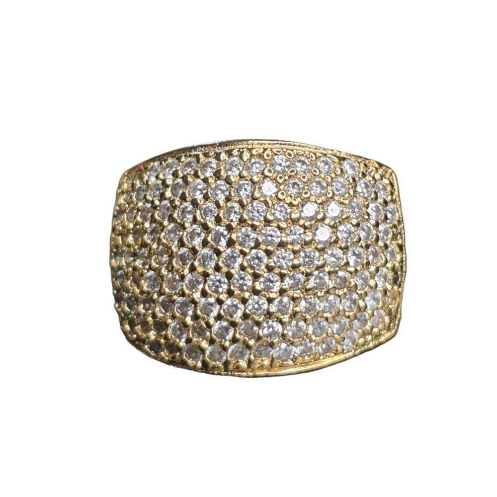 Anel Pavê Feminino Cravejado Zircônias Banhado A Ouro