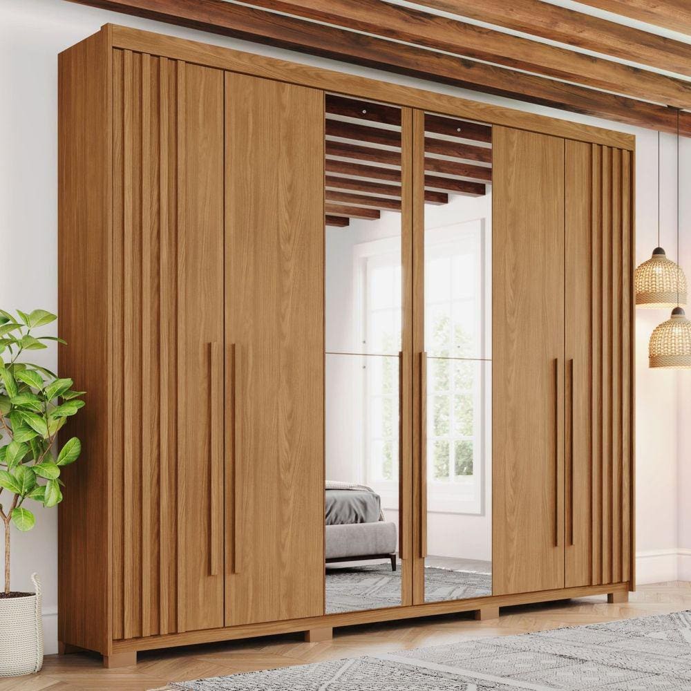 Guarda-roupa Casal 6 Portas 4 Gavetas com Espelho Nathaniel Espresso Móveis Marrom