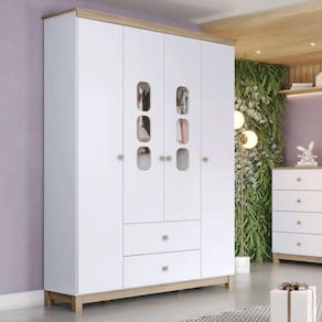 Guarda-roupa 4 Portas 2 Gavetas Aconchego Branco/Jequitibá HP