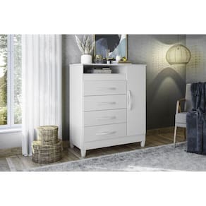 Cômoda 1 Porta 4 Gavetas e 1 Nicho Turquesa Quadriflex-Branco, Azul Matte, Rosa Matte, Titaniu