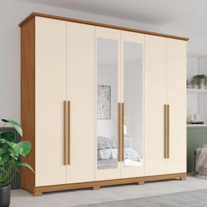 Guarda-roupa 6 Portas 6 Gavetas com Espelho Benjamin Espresso Móveis Marrom/Off White