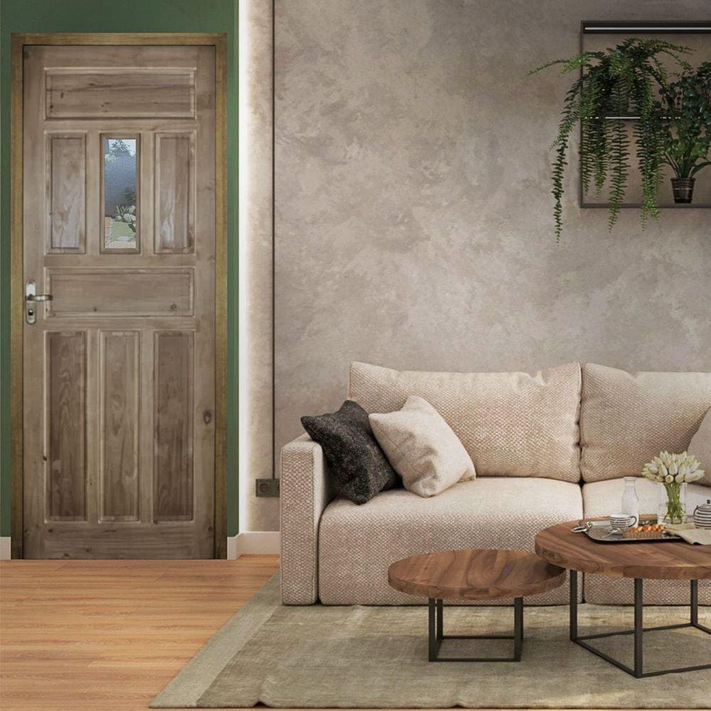 Kit Porta de Madeira Postigo 210x82cm Batente 14cm Eco Uniportas Natural