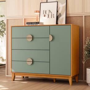 Cômoda Sapateira 1 Porta e 4 Gavetas Cinamomo / Sálvia