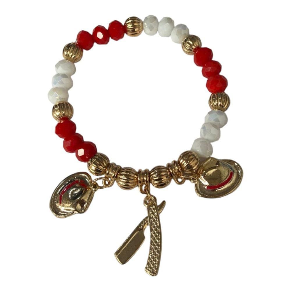 Pulseira Maria Navalha Chapéu Dourado Cristal e Silicone