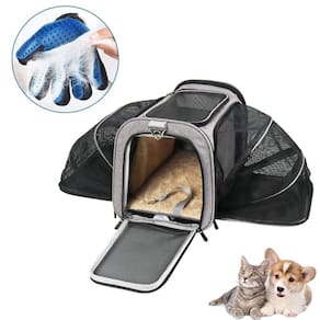 Kit Bolsa Pet Expansivel Transporte Viagem Cachorros e Gatos Cinza + Luva Tira Pelos Magnética - Duke & Dixie