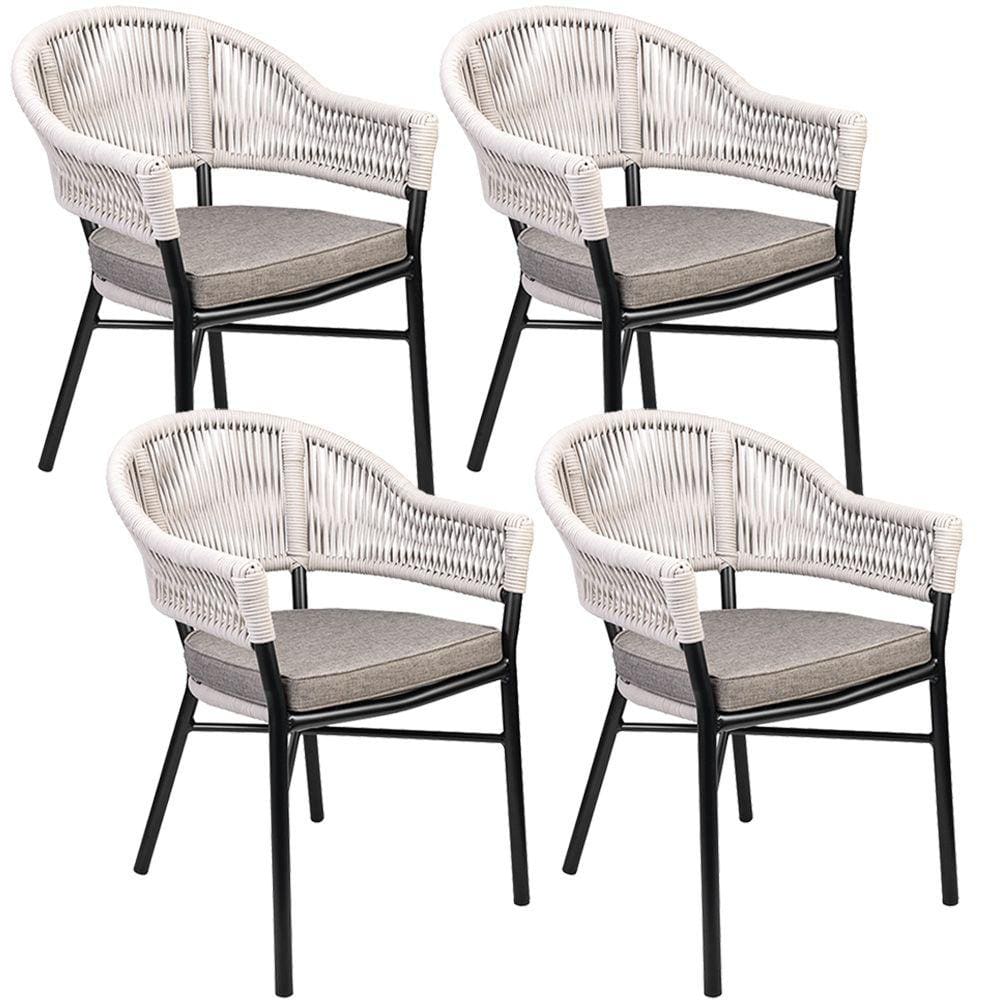 Kit 04 Cadeiras Decorativas Área Gourmet Base Grafite Corda Náutica Medan R01 Amêndoa - Lyam Decor