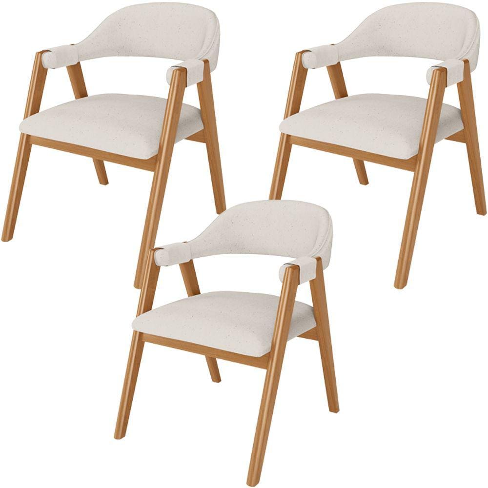 Kit 03 Cadeiras de Jantar e Estar Living Estofada Nadja L02 Linho Cru - Lyam Decor