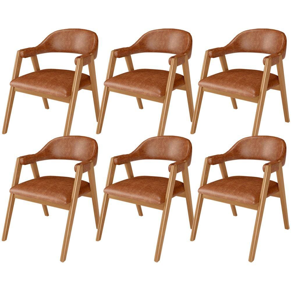 Kit 06 Cadeiras de Jantar e Estar Living Estofada Nadja L02 Couríssimo Camel - Lyam Decor
