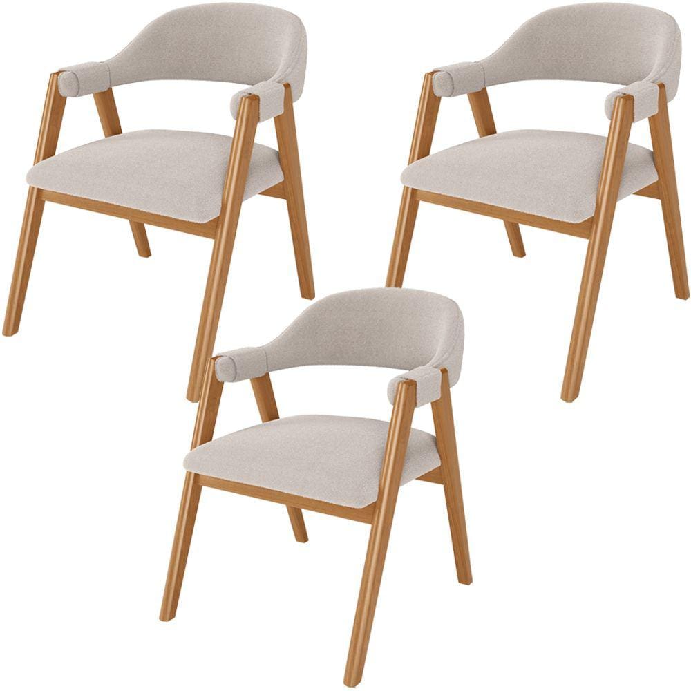 Kit 03 Cadeiras de Jantar e Estar Living Estofada Nadja L02 Bouclê Bege - Lyam Decor