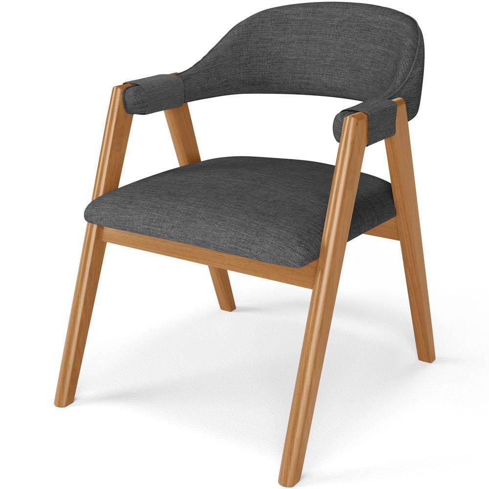 Cadeira de Jantar e Estar Living Estofada Nadja L02 Linho Cinza Escuro - Lyam Decor
