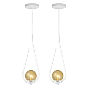 Kit 2 Pendentes Lustre On Drop Branco Globo De Vidro âmbar