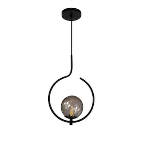 Pendente Lustre On Loop Preto Com Globo De Vidro Petro/vidro Fume