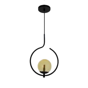 Pendente Lustre On Loop Preto Com Globo De Vidro Preto/vidro Ambar