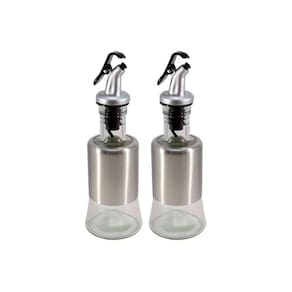 Kit 2 Azeiteiro Vinagreiro Recipiente Em Vidro E Inox Bico
