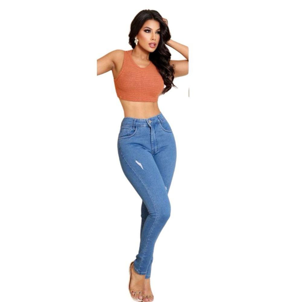 Calça Jeans Skinny com detalhes Azul Claro - 471