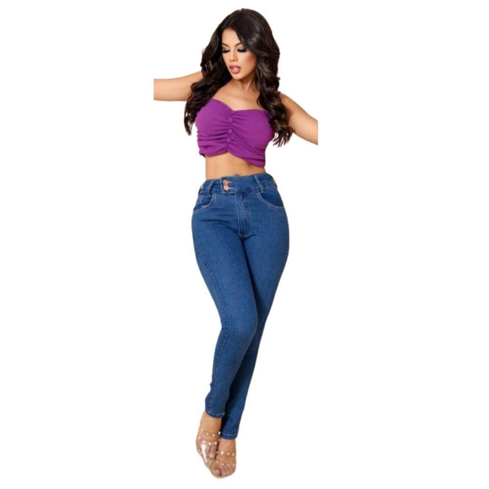 Calça Jeans Skinny com dois botões Azul - 5283