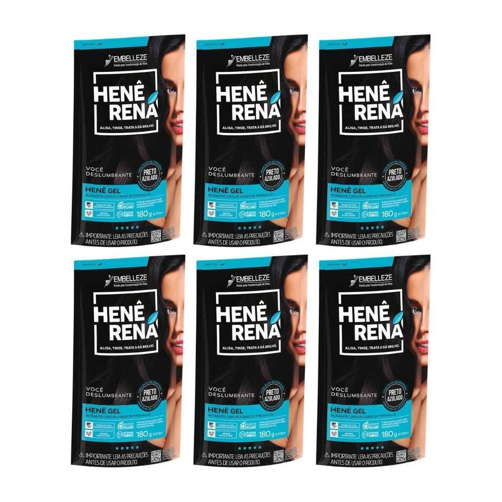 Hene Rena 180G Preto Azulado - Kit Com 6Un
