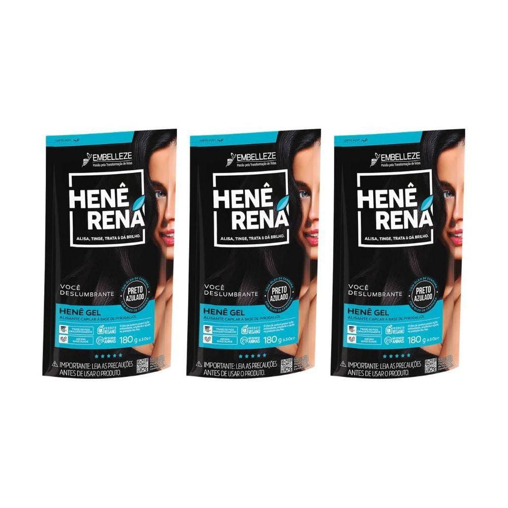Hene Rena 180G Preto Azulado - Kit Com 3Un