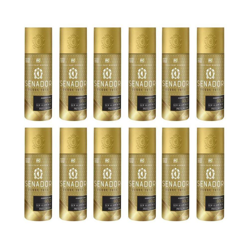 Desodorante Spray Senador Gold 90Ml - Kit Com 12Un