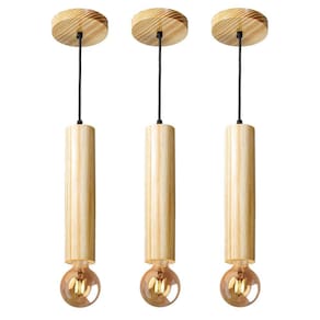 Kit 3 Pendentes Luminárias Cilindro Tubo Madeira Maciça 1M
