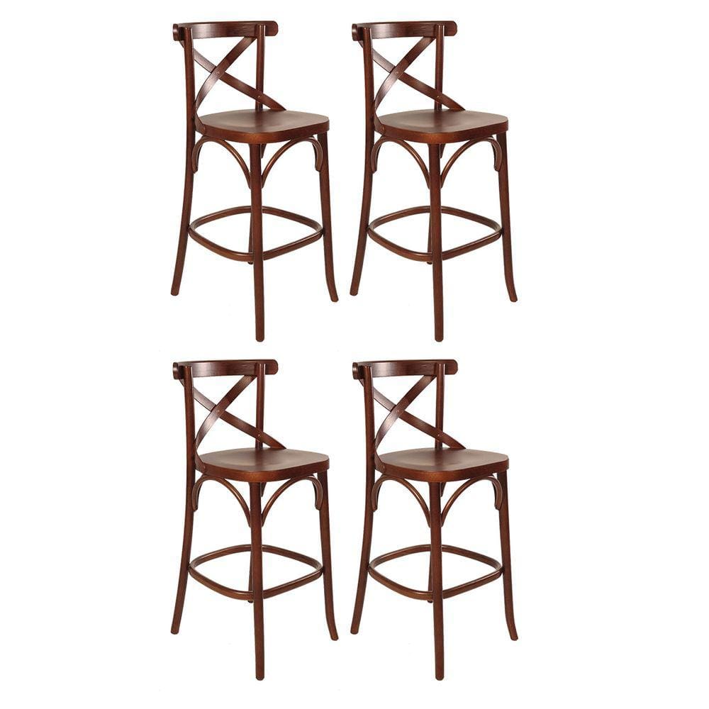 Kit 4 Banquetas Alta com Encosto para Bancada 104 Cm Vittória X Madeira Maciça Pinhão CCS
