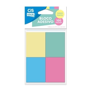 Bloco de Notas Adesivas Cis Stick 4 Blocos 40x50mm Cores Pastel | Adesivo Autocolante Reposicionável