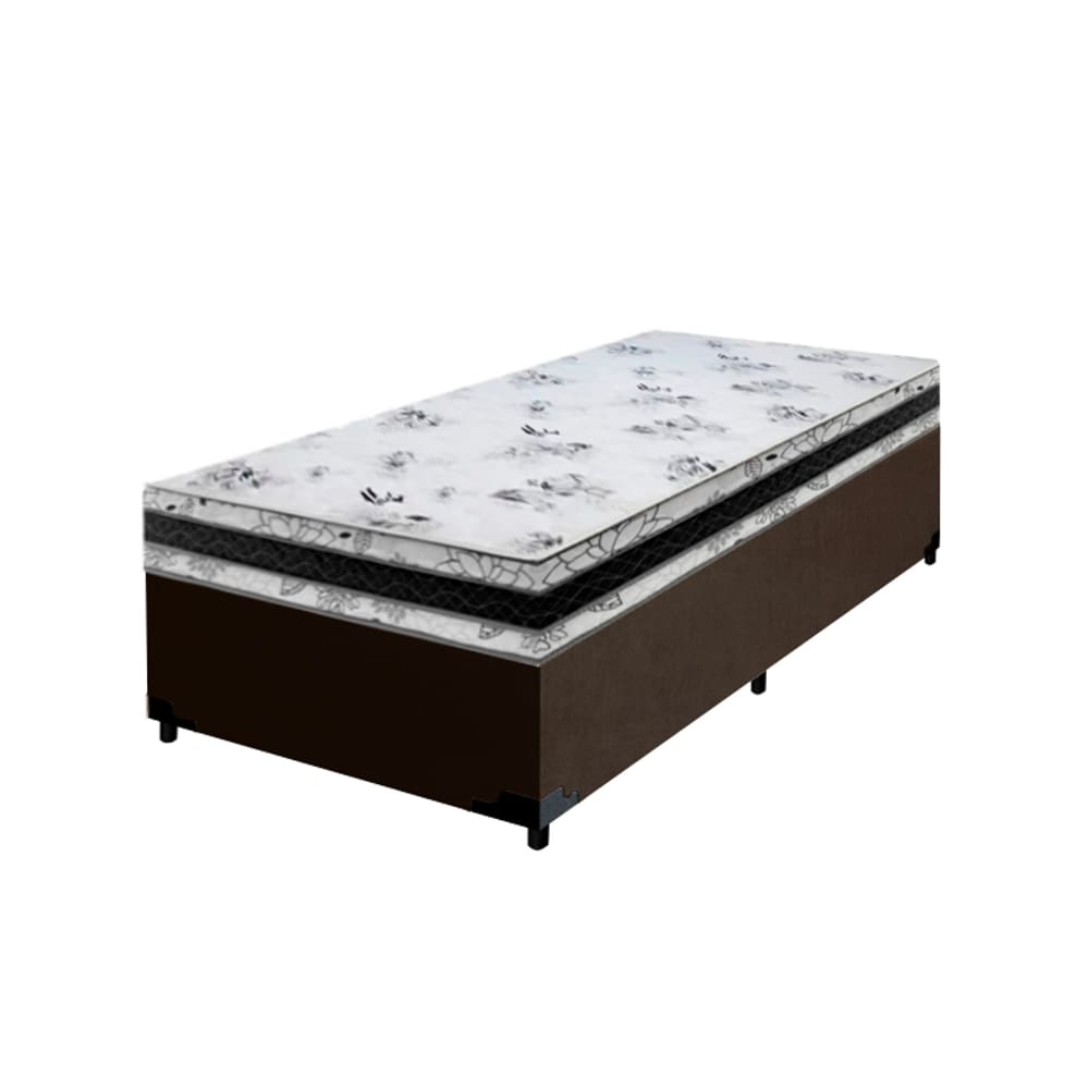 Cama Base Box Solteiro Super Confort Suede Marrom + Colchão Solteiro Super Confort D33 24x88x188