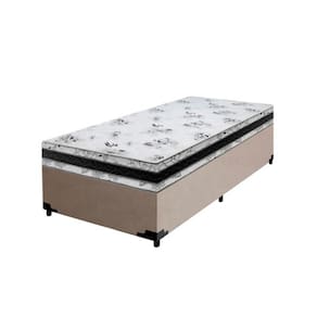 Cama Base Box Solteiro Super Confort Suede Bege + Colchão Solteiro Super Confort D33 24x88x188