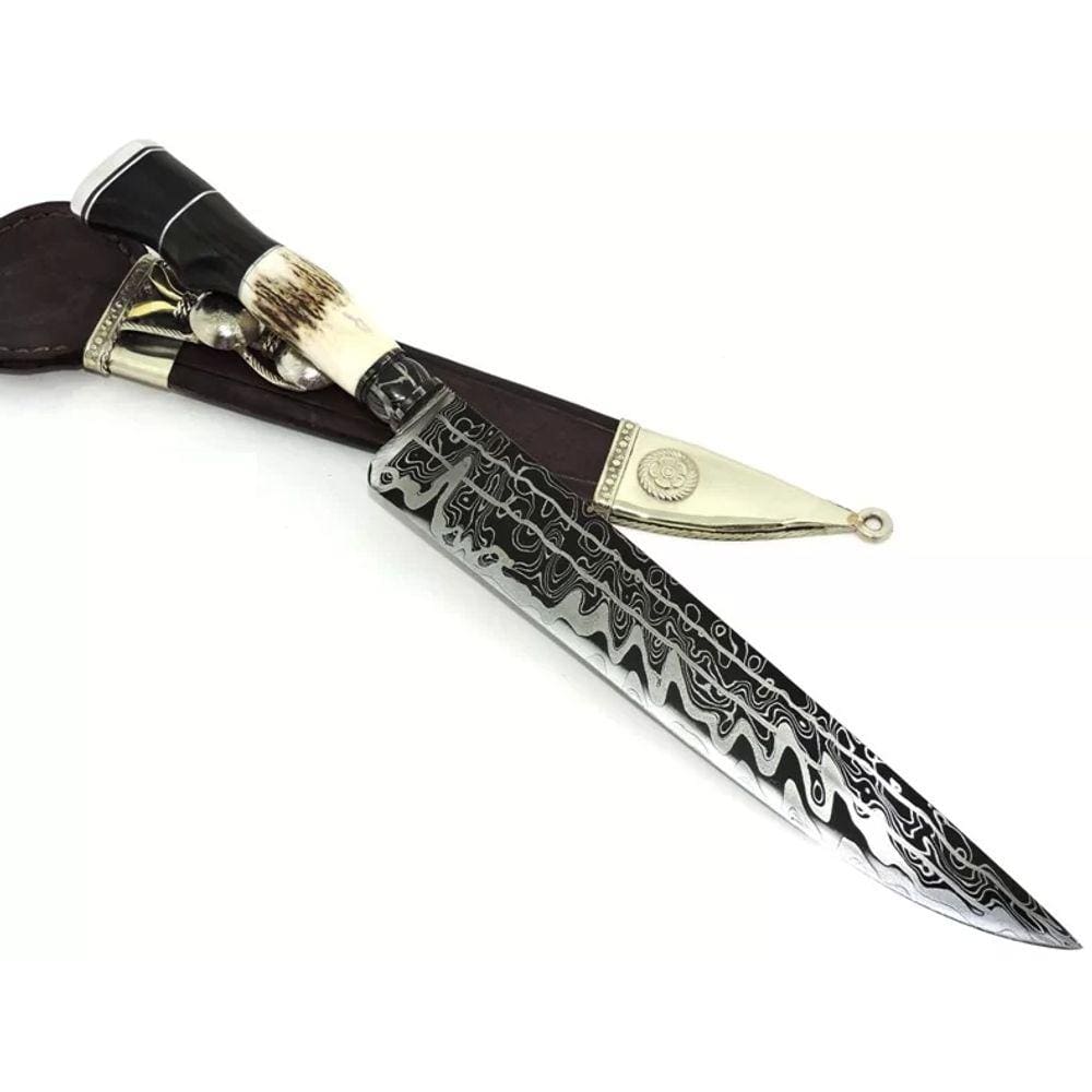 Faca Damasco Aços 15N20 e 1095 Bainha Picaça. Lâm. - 24 cm.