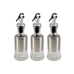 Kit 3 Azeiteiro Vinagreiro Recipiente em Vidro e Inox com Bico Dosador