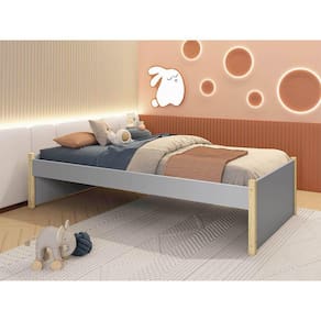Cama Evolutiva 2 em 1 Ravi com Pés em Madeira Natural - Cinza Fosco