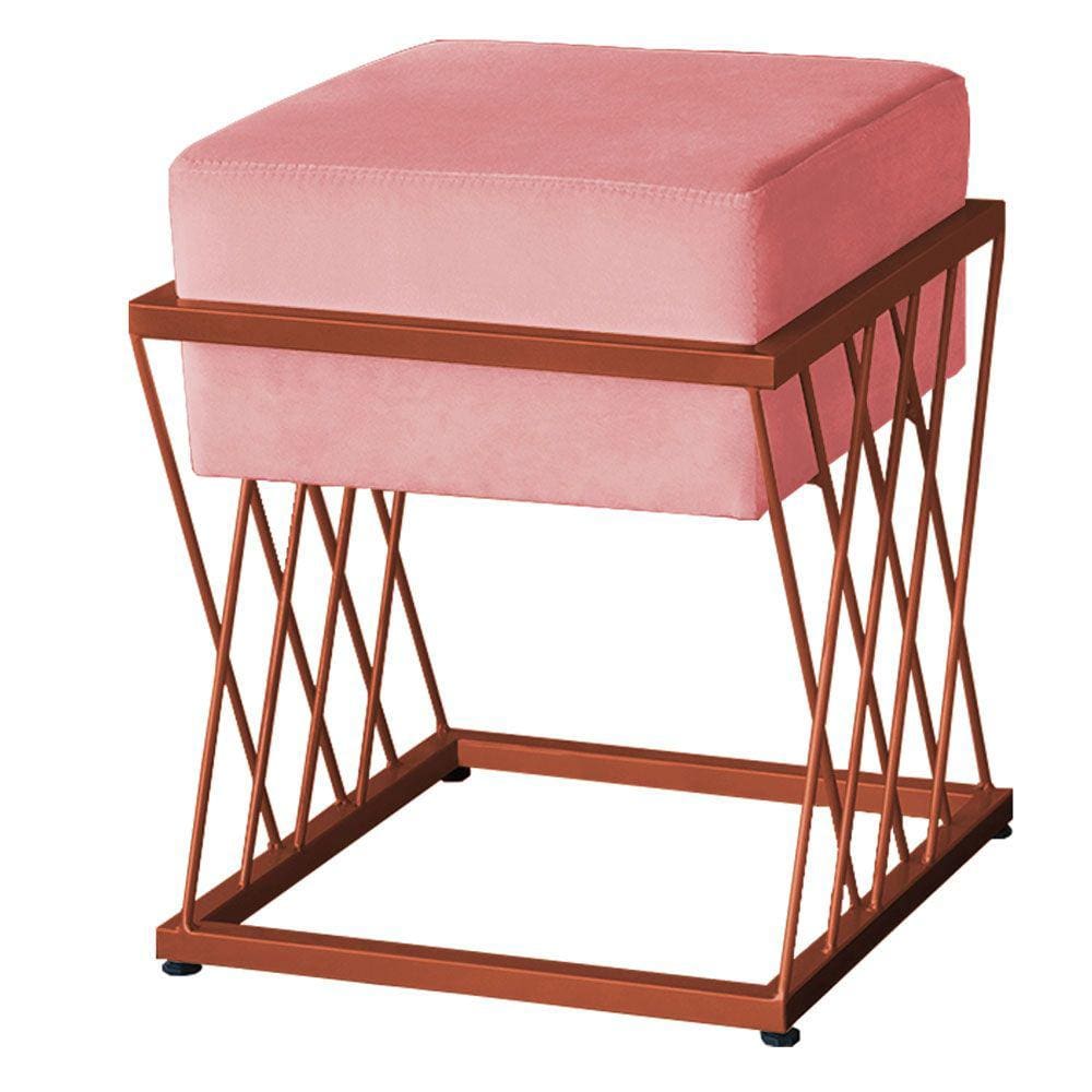 Puff Decorativo Tróia Base Bronze Veludo Rosê - Montanaris Decor