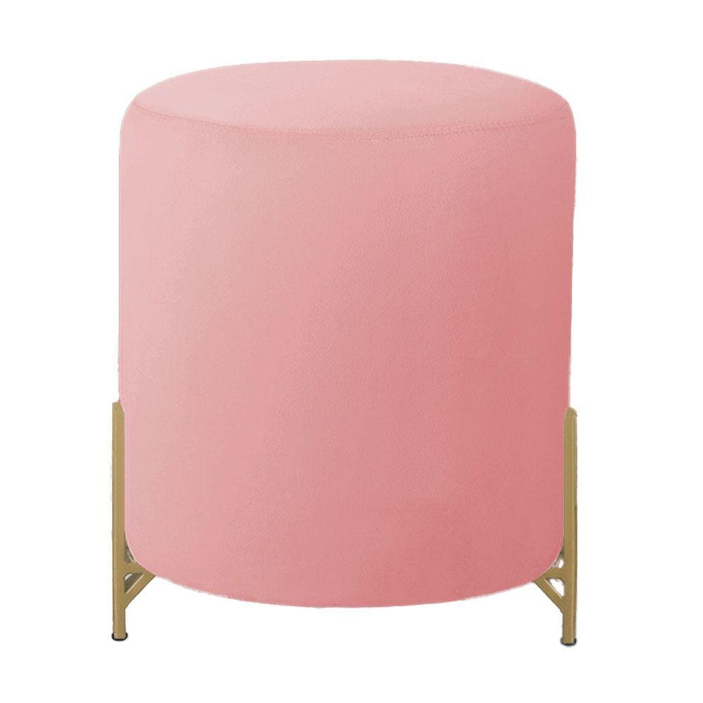 Puff Decorativo Thor Ferro Base Gold Veludo Rosê - Montanaris Decor
