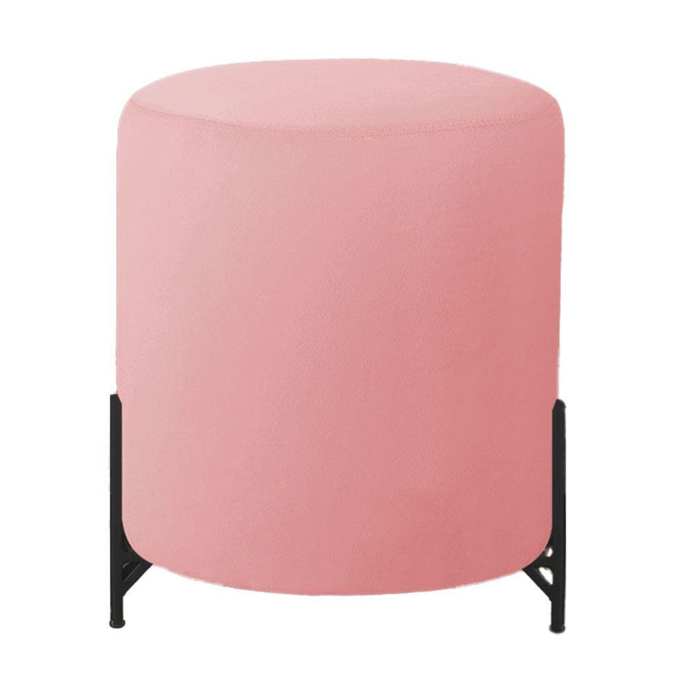 Puff Decorativo Thor Ferro Base Preta Veludo Rose - Montanaris Decor