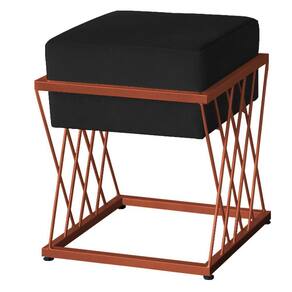 Puff Decorativo Tróia Base Bronze Veludo Preto - Montanaris Decor