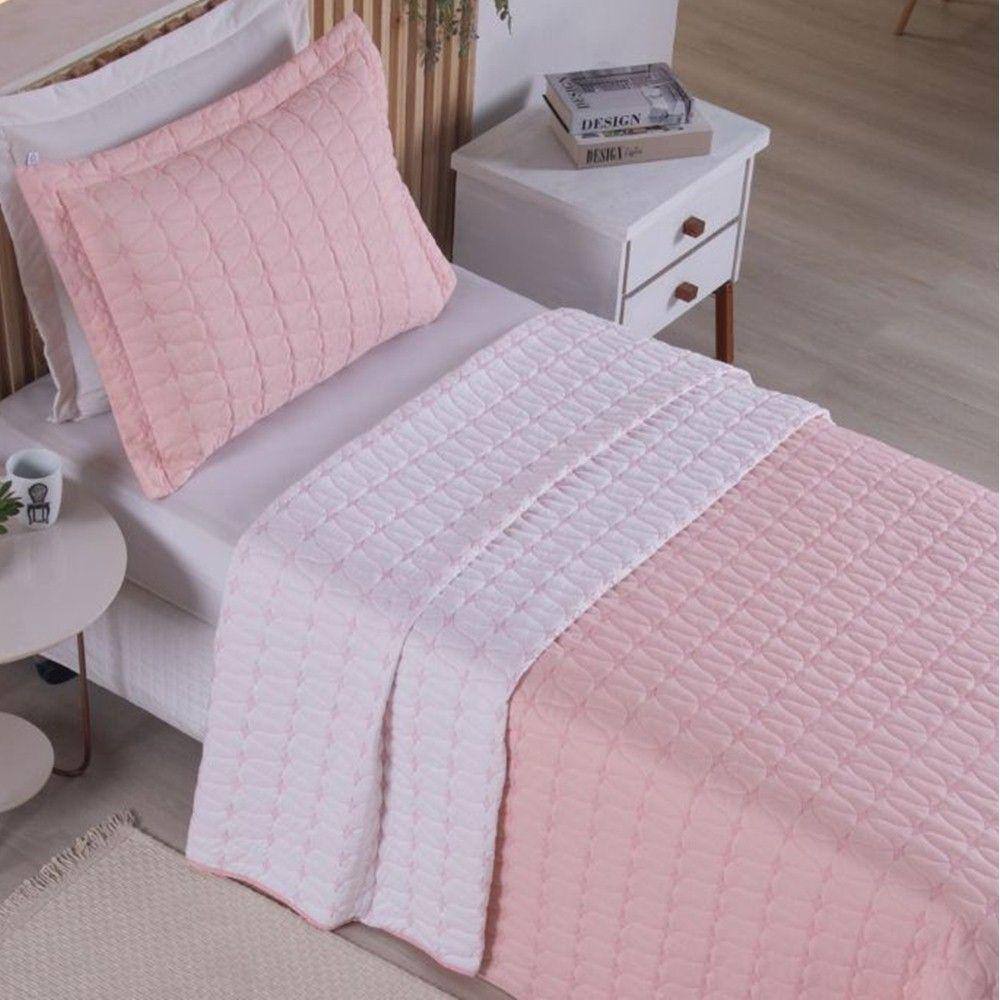 Cobre Leito Solteiro Cristal Percal 200 Fios Bordado 2 Peças - Rose