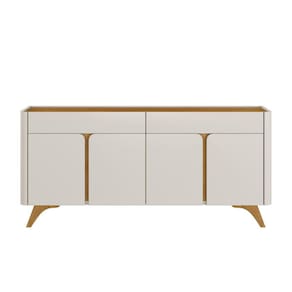 Buffet Arcus 4 Portas Off White e Naturalle Pés em Madeira Maciça