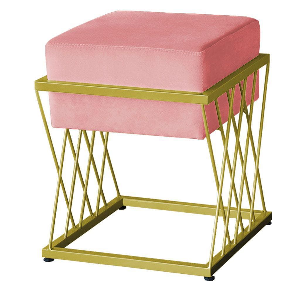 Puff Decorativo Tróia Base Gold Veludo Rosê - Montanaris Decor