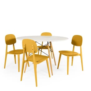 Conjunto Mesa de Jantar Redonda Eiffel Branca 100cm com 4 Cadeiras Itália - Amarelo