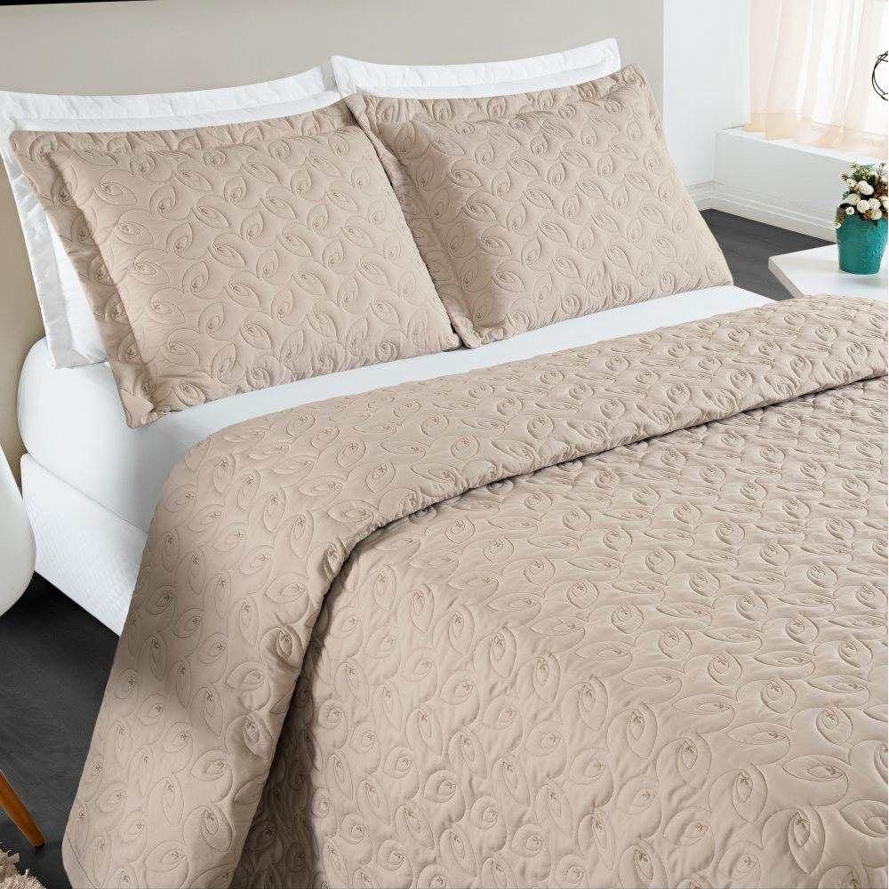 Cobre Leito Queen Agata Bordado Micropercal 200 Fios 3 Peças - Caqui