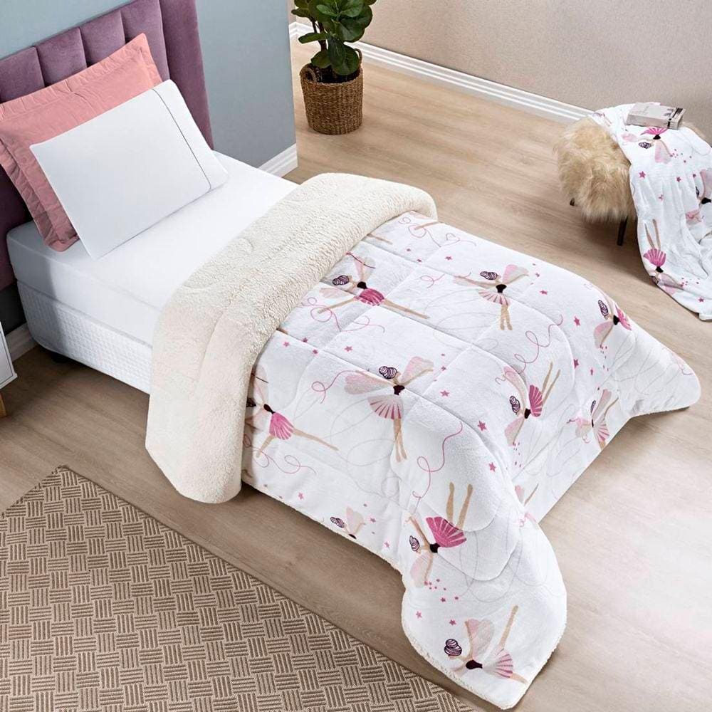 Edredom Solteiro Coberdrom Kids Sherpa/Mantinha 1 Peça - Bailarina
