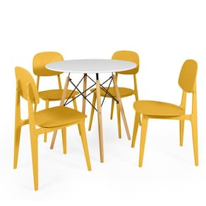 Conjunto Mesa de Jantar Redonda Eiffel Branca 80cm com 4 Cadeiras Itália - Amarelo