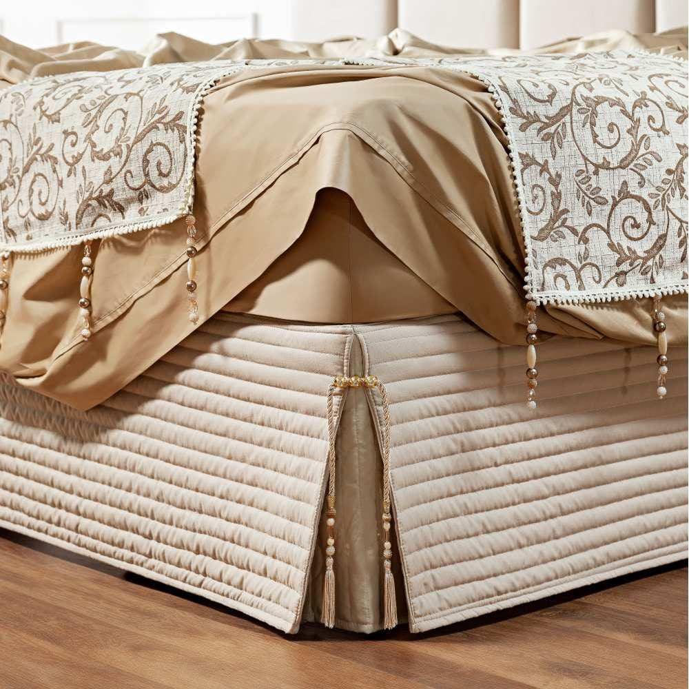 Saia Para Cama Box Queen Dual 1 Peça - Bege