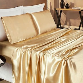 Jogo de Lençol King Romantic Cetim Charmousse 4 Peças - Dourado