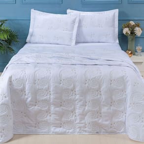 Cobre Leito Queen Mistral Percal 200 Fios Bordado 3 Peças - Branco
