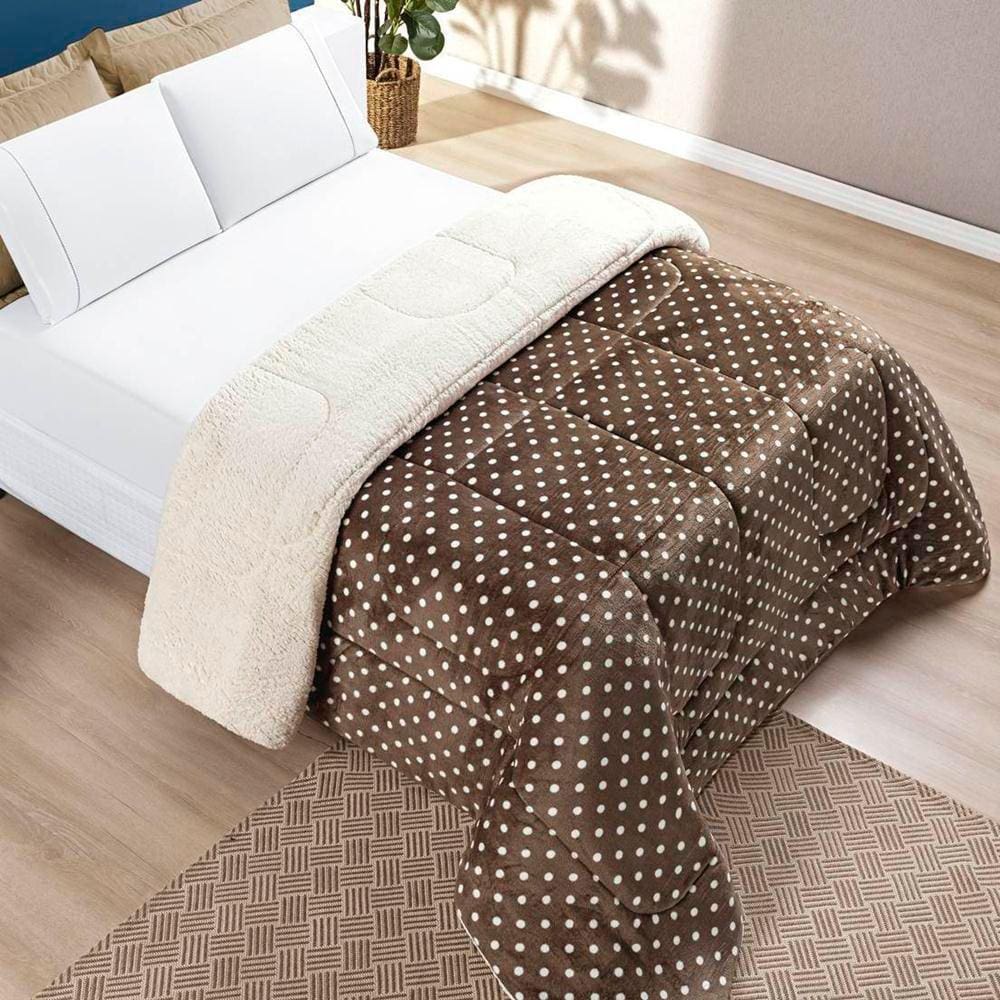 Edredom King Coberdrom Sherpa/Mantinha Petit Poa 1 Peça - Caqui