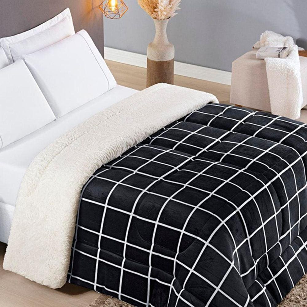 Edredom King Coberdrom Sherpa/Mantinha Austin 1 Peça - Preto